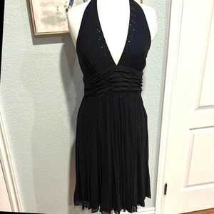 ECI Sz 6 Black & Cobalt Blue Halter Backless Cocktail Dress • NWT!
